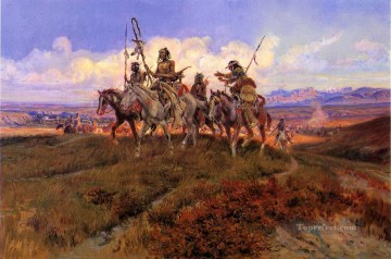 Indios americanos Painting - Los hombres lobo 1925 Charles Marion Russell Indios americanos
